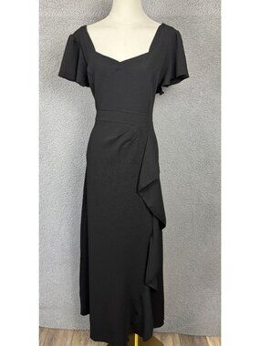 CICIDUDU Black Flutter Sleeve Maxi Dress Sweetheart Neckline Ruffle Large NWOT's